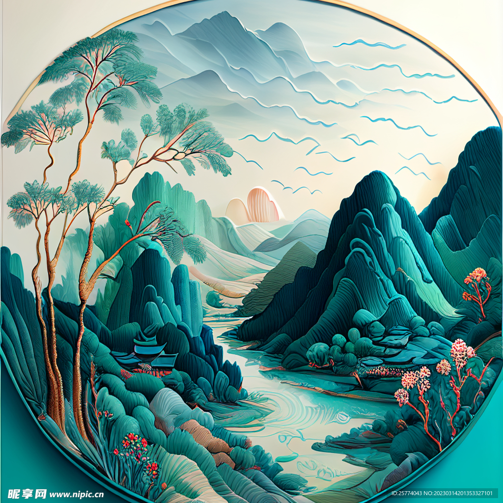 苏绣山水风景作品
